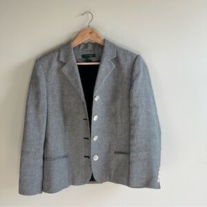 Lauren Ralph Lauren Blazer Womens 12 Gray Black Plaid Work Corporate Office